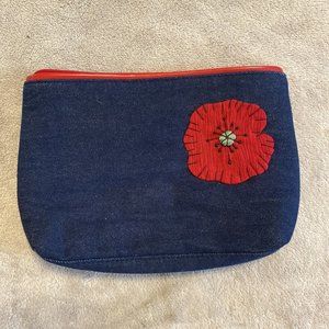 Bath And Body Works Makeup Toiletry Travel Bag Dark Denim Poppy Flower #382